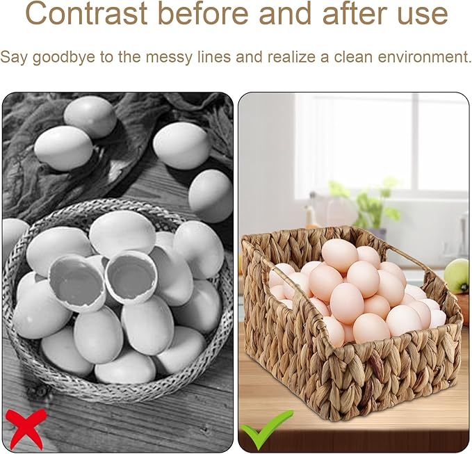 Set of 2 Eggs Collecting Basket with Handle, Farmhouse Wicker Egg Baskets for Gathering Fresh Egg, Trapezoid Egg Holder Display, Vintage Style Fruit Basket for Kitchen Pantry Countertop