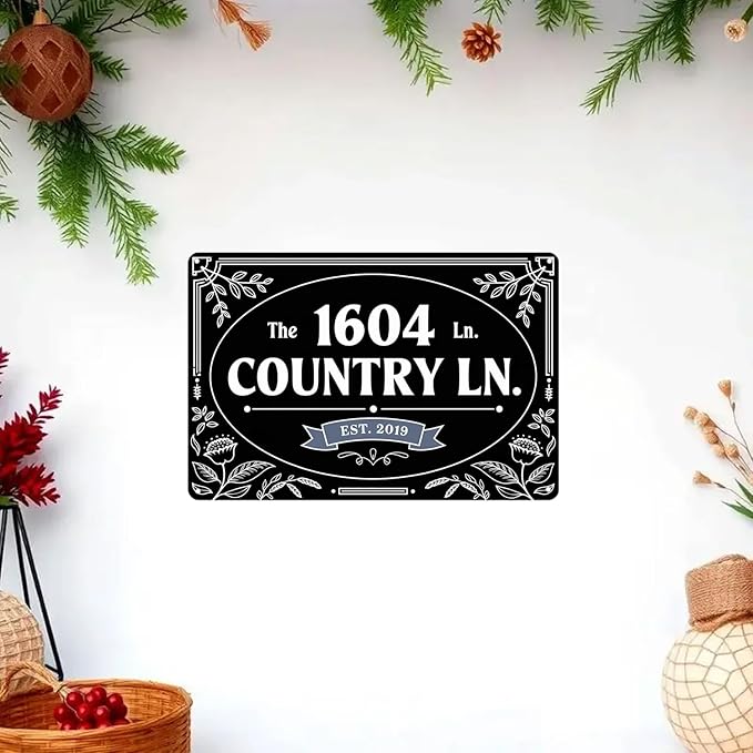 Vintage 1604 Country Lane Farmhouse Metal Sign Suitable for outdoor decoration, garden home porch 8 x 12, easy to hang
