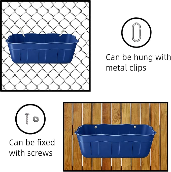 Chicken Feeder Waterer,Hanging Goat Feeders,Feed Trough 3.5 Quart 3 Pack,Hanging Fence Feed Trough for Poultry Livestock,Blue