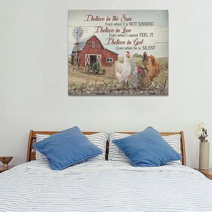 banonaty Rooster Kitchen Decor Wall Art Rustic Farmhouse Chicken Barn Pictures Wall Decor Country Inspirational Quotes Canvas Prints Home Office Decorations For Bathroom Dinning Room Framed 24""x20""