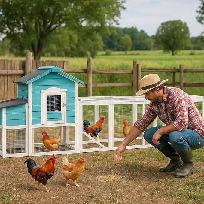 122" Large Chicken Coop for 3–6 Chickens, Outdoor Poultry Cage with Nesting Box, Ramp & Enclosed Run, Weatherproof Wood Hen House with Asphalt Roof, Pull-Out Tray & Predator-Proof Wire