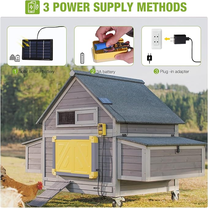 GUTINNEEN Automatic Chicken Coop Door Solar Powered Auto Chicken Door Opener for Chicken House Duck Run (Grey)