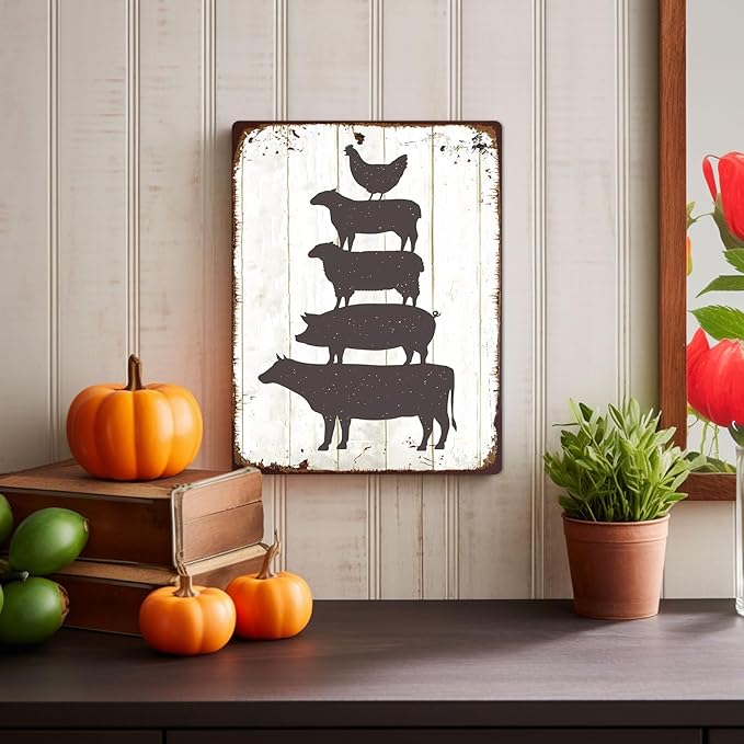 Chic Farm Animals Metal Sign Vintage Style Wall Decor for Farmhouse Gift 12x8 Inches