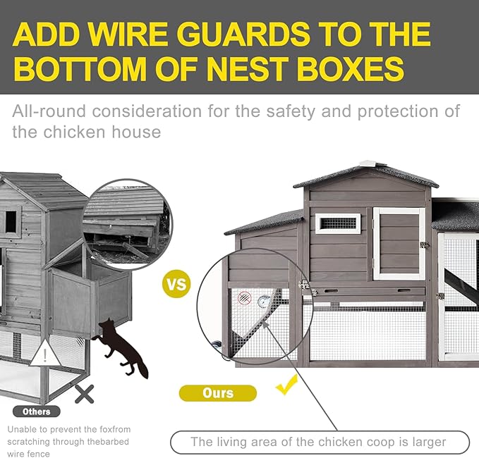 Chicken Coop Outdoor for 2-3 Chickens Hous- Poultry Cage Back Yard Mobile Hen House with Run & Nesting Box