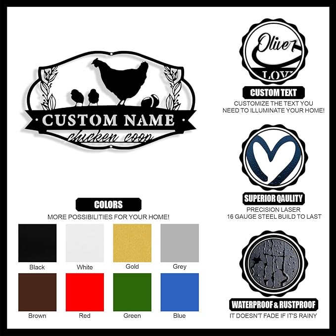 Custom Chicken Coop Metal Sign, Personalized Chicken Coop Sign for Outside, Custom Metal Hen House Farm Signs, Chickens Hen House Farmhouse Wall Art Decor