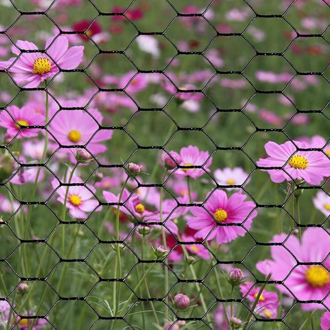 PVC Hexagonal Poultry Netting Chicken Wire 18" x150' x 1" Mesh 20GA Black