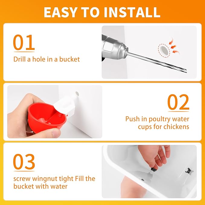 Chicken Water Cups 12 Pack, Automatic Filling Waterer Feeder Bowl, Gravity Poultry Watering System, Chicken Water Dispenser, Chicken Coop Accessories for Hens, Duck, Goose, Turkey (Red)