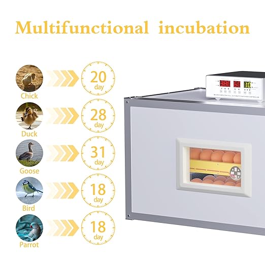 Egg Incubator ，Farm Egg Incubator with Automatic Egg Turning and Humidity Control，Industrial Brooding Machine Chicken Incubator ，Suitable for Chicken Duck Goose Quail Parrot Bird Eggs