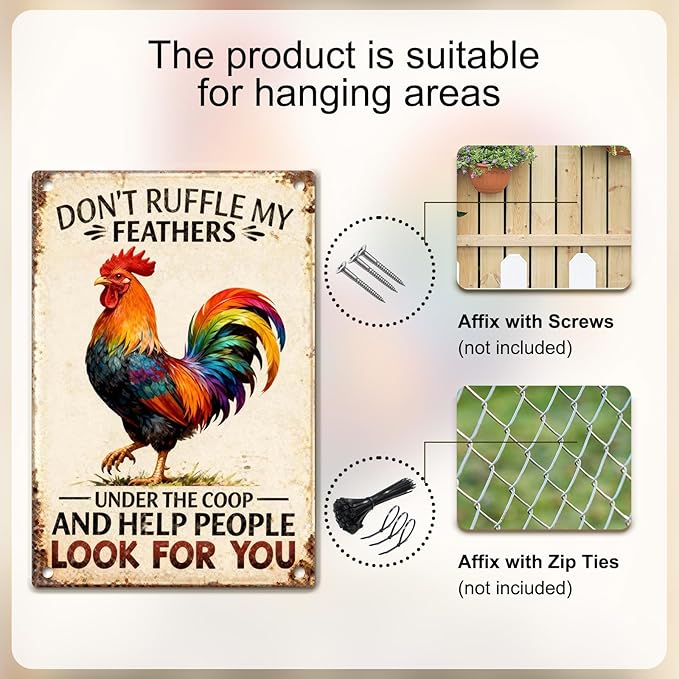 Funny Chicken Metal Decor Signs Rooster Decor Tin Sign for Farm Kitchen Garden Home, Chicken Gifts for Chicken Lovers, Chicken Coop Signs, Chicken Decor, 12x8 Inch