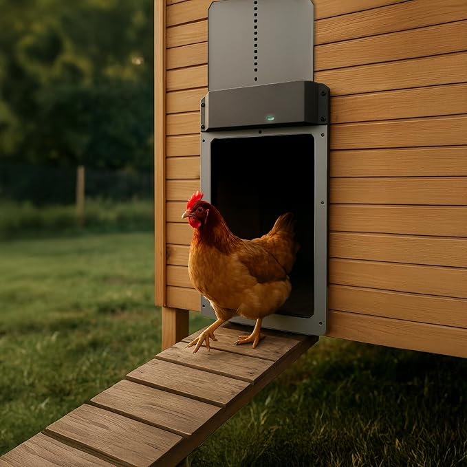 Ma Poule Express Door Automatic Chicken Coop Door Opener with Timer, Programmable Light Sensor, Battery Powered, Evening and Morning Delay, Aluminum