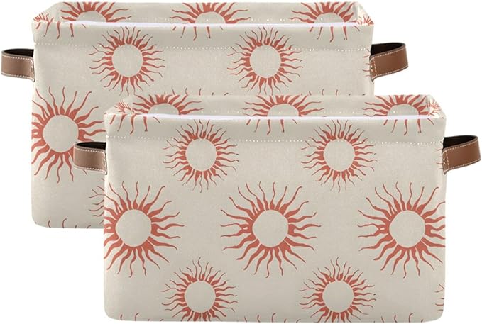 JIPONI Suns Milky Fabric Storage Bins for Shelves, Decorative Storage baskets for organizing, Closet Organizer with Handle for Cloth, Toys, Bedrooms, Farmhouse