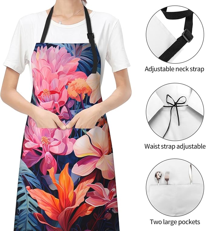 Dogs and Roses Heavy Duty Waterproof Apron with Pockets for AdultsResistant Grilling, Gardening, Painting