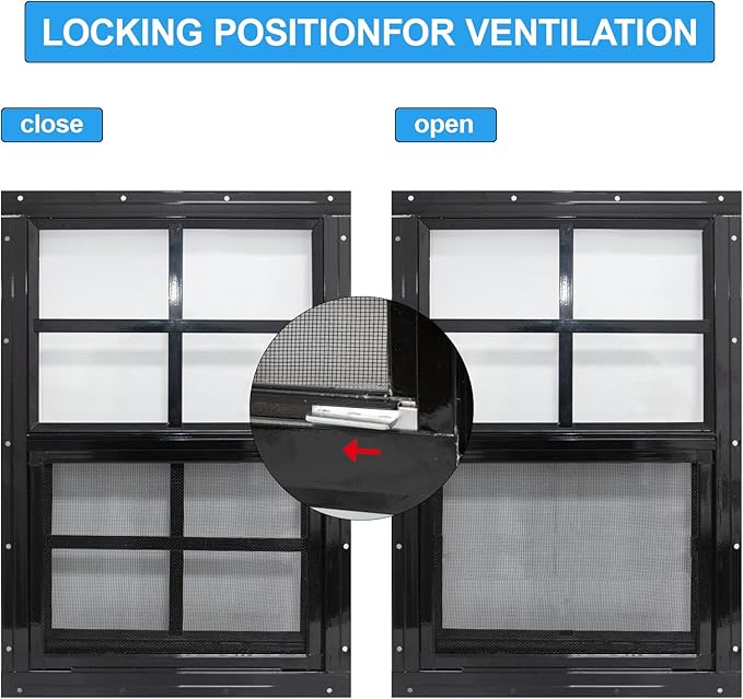 NeatiEase 2 Pack Shed Windows with Black Frame, 12 x 18 Flush Mount Small Window with Tempered Glass and Fiberglass Screen for Shed, Chicken Coop, Playhouse, Household, Garage