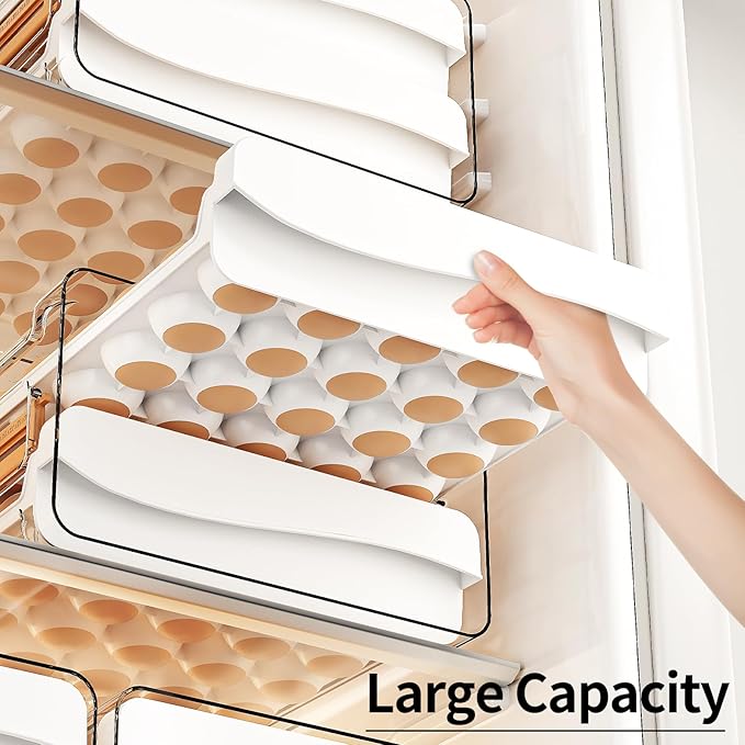 JOYZAN Egg Holder for Fridge 60 Count Large Capactity Egg Storage Container for Refrigerator, Clear Stackable Egg Organizer for Fridge, Coutertop Egg Trays Pull Out Drawer
