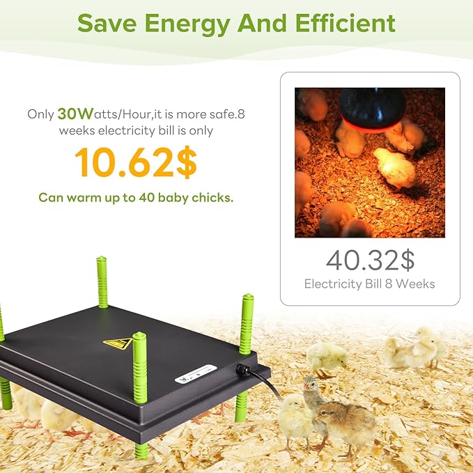 Chick Heating Plate - 12 x 16 Inch Chicken Heater Plate for Chicks with Adjustable Height & Angle - 30W Safer Than Brooder Lamp Warms Up to 40 Chicks