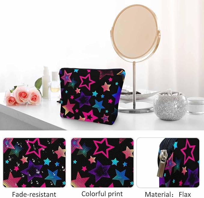 Stars Makeup Bag For Women, Adorable Cosmetic Bag Makeup Bags, Abstract Rainbow Gradient Stars Zipper Bag Travel Bags Toiletry Organizers Pouch Bags Washing Bags For Gym Bathroom