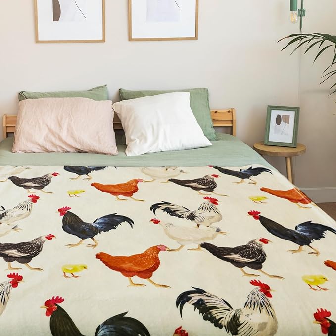 Chicken Gifts for Women, Cute Chicken Blanket for Adults, Soft Fuzzy Plush Throw Easter Blanket, Chickens Decor with Rooster Design, Easter Gifts White Elephant, 50 x 60 Inches
