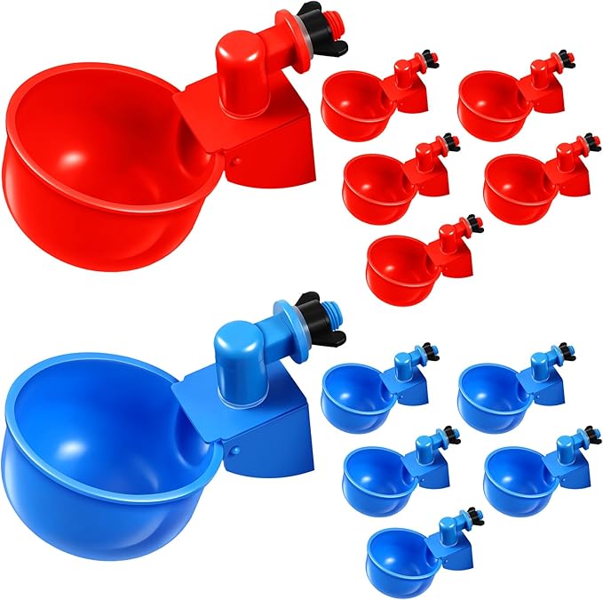 Tanlade 50 Packs Chicken Waterer Chicken Feeder, Automatic Waterer Kit for Poultry Duck Goose Turkey Bunny (Red,Blue)