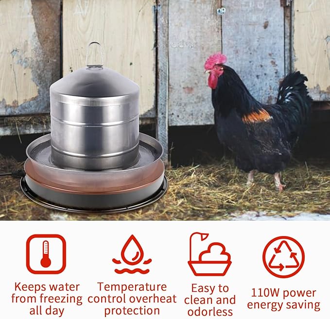 2PACK Chicken Water Heater for Winter， Heated Poultry Waterer Base,with Thermostat and 9.8ft Power Cord, Dia.11in,Suitable for Plastic/Metal Poultry Waterer