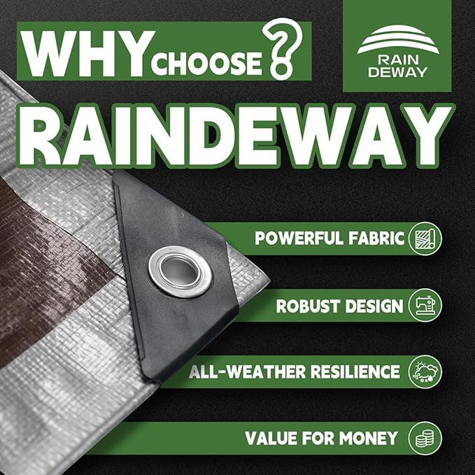 RAINDEWAY Tarps Heavy Duty Waterproof 30x40 Feet,10Mil Thick Multipurpose Large Tarp Cover with Metal Grommets and Reinforced Edges,Silver/Brown Tarp