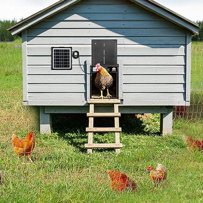 Automatic Chicken Coop Door Solar Powered, Automatic Chicken Door with Timer & Light Sensor Mix 4modes, Aluminum Alloy Chicken Coops Doors, Remote Control Solar Chicken Coop Door