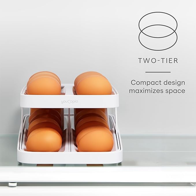 YouCopia RollDown® Egg Dispenser, Rolling Eggs Dispenser and Organizer for Refrigerator Storage, Double Track
