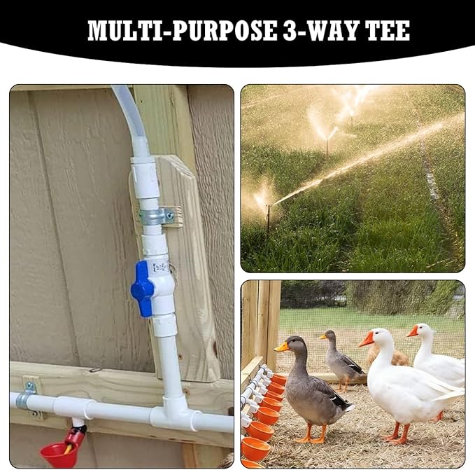 50 Pack Chicken Waterer PVC Tee Fittings, PVC Tee Fitting for Threaded Poultry Nipples Water Drinker and Feeder Cups, Chicken Automatic Poultry Waterers