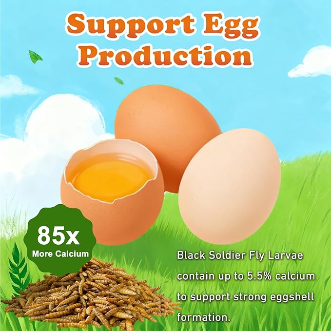 5.5 LBS Dried Black Soldier Fly Larva/Dried Mealworms - 100% Natural BSF Larvae - 85XMore Calcium Than Mealworms - High Calcium Treats for Chickens, Birds, Reptiles, Hedgehog, Geckos, Turtles- 5.5 LBS