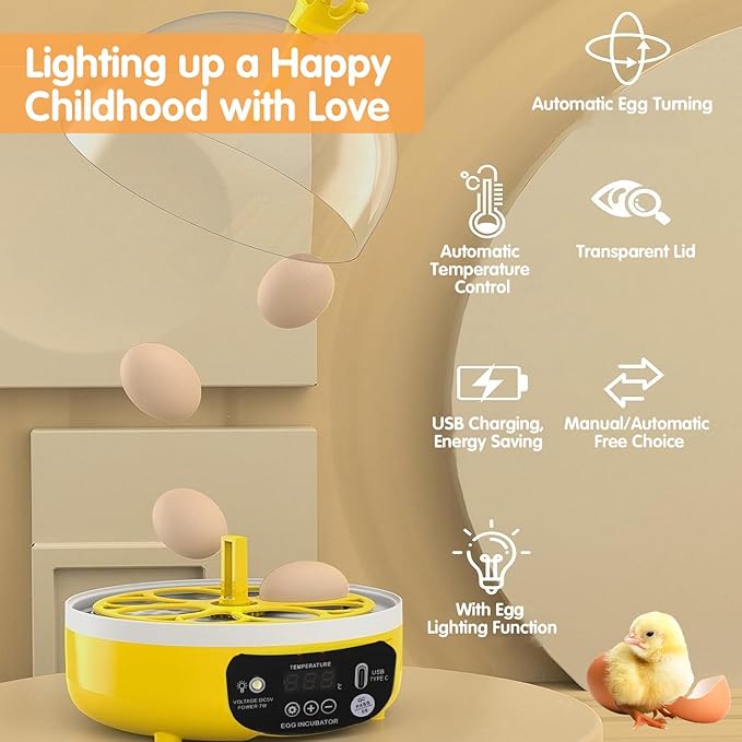 Tissting 4 Eggs Mini Incubator with Transparent Lid,7W Automatic Temperature Humidity Control,Household Small Poultry Hatching Machine,for Chickens Ducks Pigeons (Manual Turning)