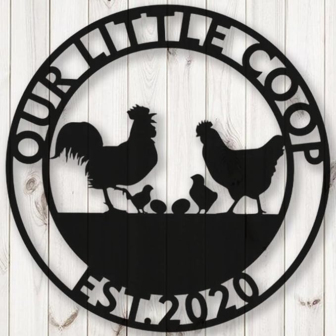 Custom Name Chicken Coop Metal Sign Personalized Hen House Plaque Rustic Farmyard Wall Art Backyard Poultry Hanging Decor Farmhouse Barn Unique Gifts for Farmers Homesteaders and Chicken Enthusiasts
