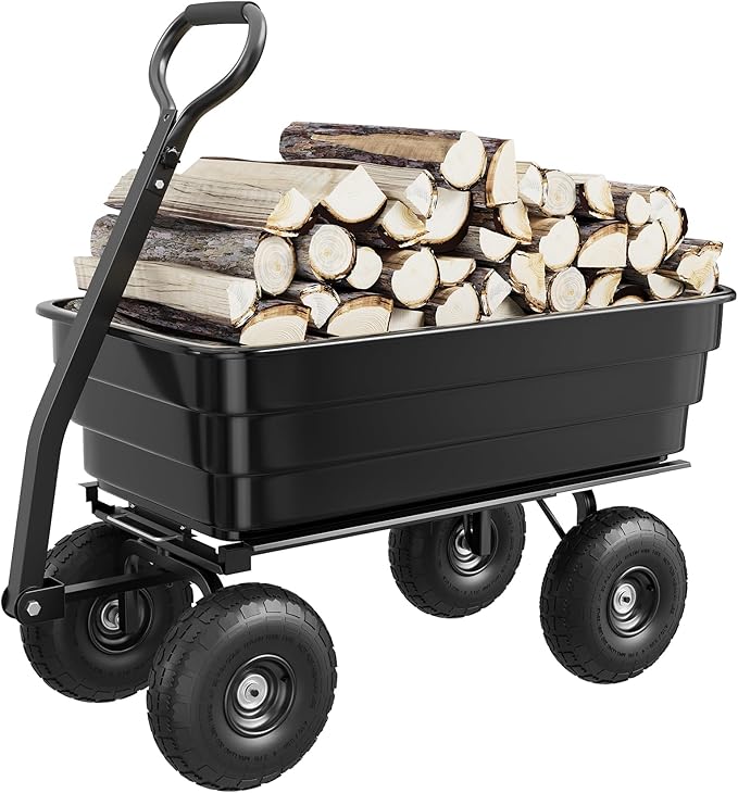 Heavy Duty Poly Garden Dump Cart 1200 lbs, 125L Utility Wagon Wheelbarrow with 10" All-Terrain Tires, Quick Release, 180° Adjustable Handle for Yard, Lawn, Landscaping, Black | 1200 lbs. load capacity
