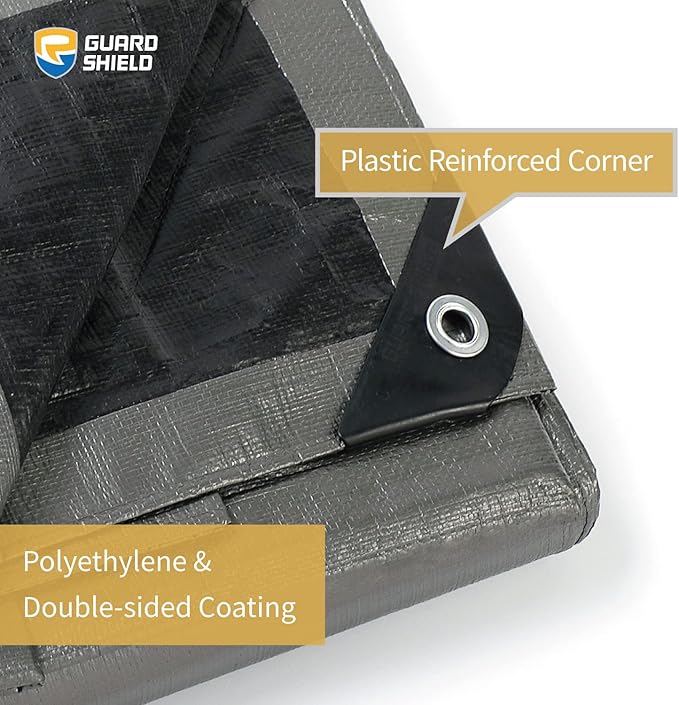 GUARD SHIELD Heavy Duty Tarp 16x16 Feet Silver/Black Multi Purpose Thick Waterproof Poly Tarp Cover 10mil