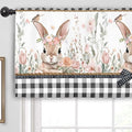Miyotaa Easter Rabbit Bunny Kitchen Curtain Valance 54W x 18H Rod Pocket Plaid Buffalo Spring Flower Floral Window Treatment for Living Room Bedroom Bathroom