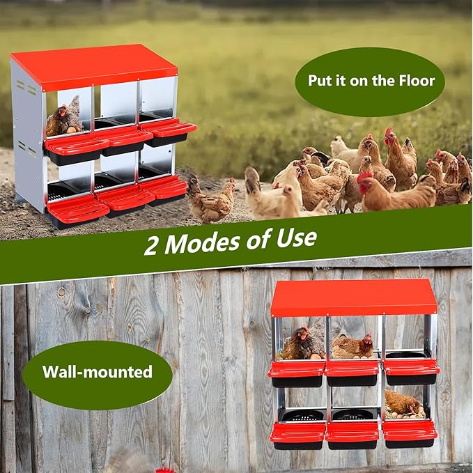 Chicken Nesting Box, 2-Tier Chicken Laying Boxes for Hens, 10 Hole Nesting Boxes for Chickens, Roll Away Nest Box for Laying Eggs, Roll Out, Easy Egg Collection (Red, 8-Holes Without Legs)