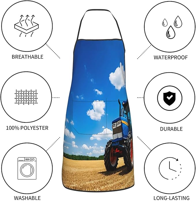 Premium Soft Water-Resistant Apron For Cooking, Gardening, Bbq, Fantasy Farm Tractor Aprons For Men Women, Unisex Adjustable Waist Work Bib Chef Apron For Kitchen, Cafe, With Pocket