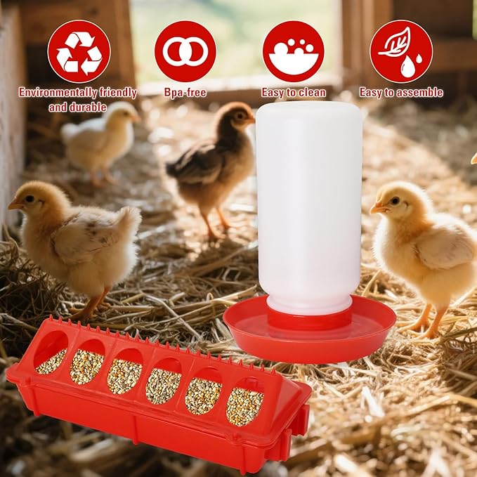 Chick Feeder and Waterer Kit with Mini Perch Chick Starter Kit for Small Poultry Ducks/Quail, Coop Brooder Feeding Supplies