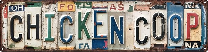 Vintage Chicken Coop Metal Tin Signs Street Signs Home Wall Decor Accessories Rural Farm 4x16 in