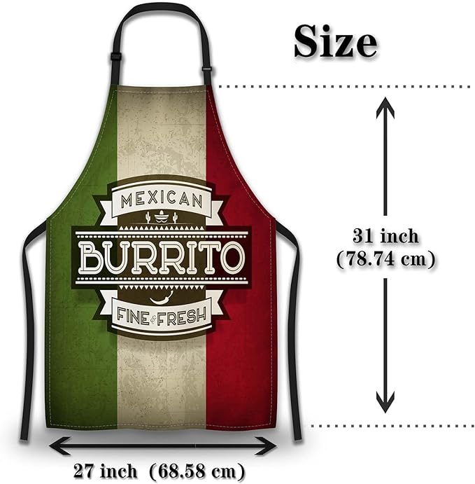 Paint Apron for Women Mexican Burrito Food Grilling Aprons for Men for Kitchen Cooking Restaurant BBQ Painting Crafting Gardening 27” (W) x 31” (H), Waterproof Aprons