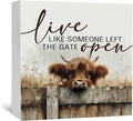 Highland Cow Farmhouse Wooden Box Sign - Farmhouse Western Animal Office Kitchen Bathroom Decor,Farm Live Like Someone Left The Gate Open,Highland Cow Gifts For Women