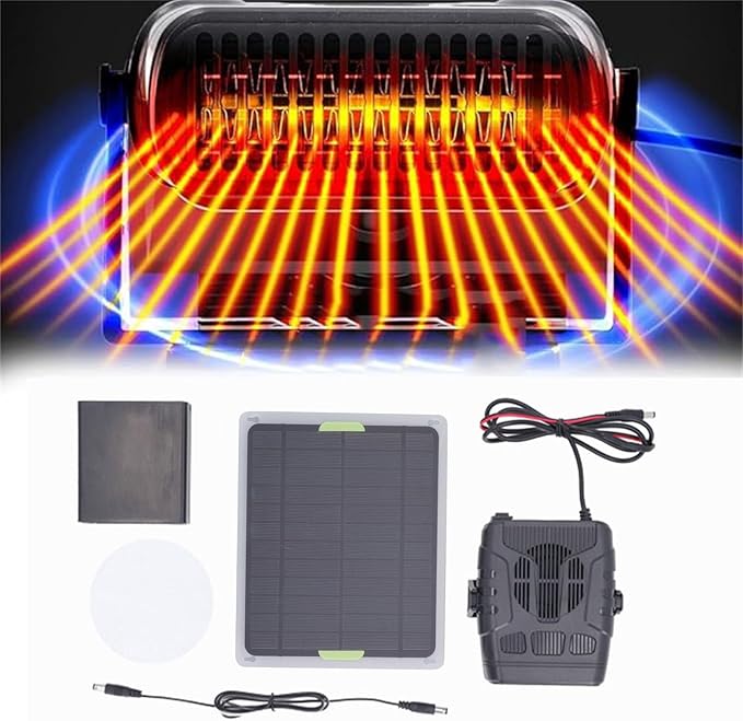 Chicken Coop Heaters for Winter, 200W Dog House Heater, Solar Heater for Greenhouse, Rechargeable Solar Panel Heat Warmer for Chicken Kitten Puppy Pets, Drying Heating Pet House (Black)