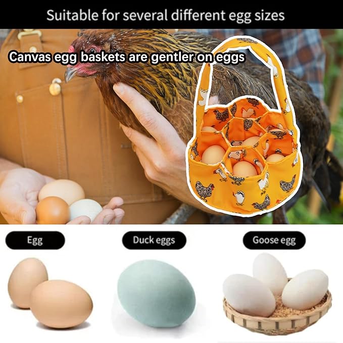 2 Pcs Egg Collecting Apron Chicken Gathering Basket with 7 Pouches Fresh Egg Holding Apron with 11 Pockets EW03