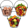 3 Pcs 8” Egg Collecting Basket for Gathering Fresh Eggs with Handle, Wire Baskets Metal Storage Basket for Carring and Transporting Chicken and Duck Eggs, Fruit Bin