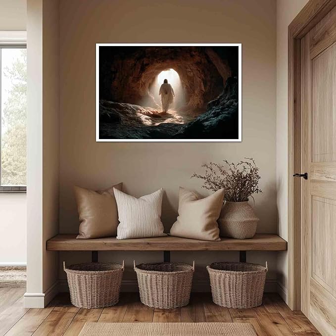 MNFGMH Easter Art Canvas Jesus at the Empty Tomb Religious Spring Easter Poster Christian Wall Decor for Home Canvas Roll 24x36 inch