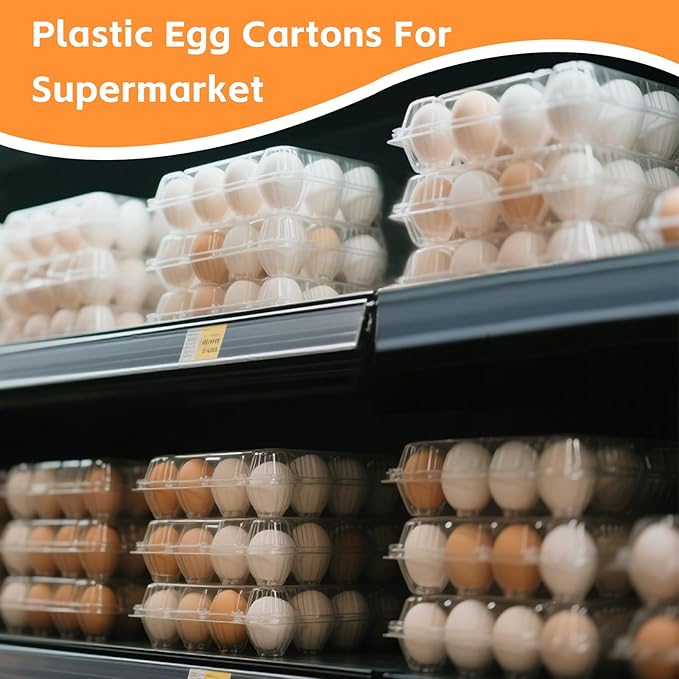 60 Pack 3x4 Clear Plastic Egg Cartons Cheap Bulk 12 Count, Reusable & Sturdy Design Eggs Carton Bulk Perfect for Family, Farm, Markets, Display (Egg Storage Containers)