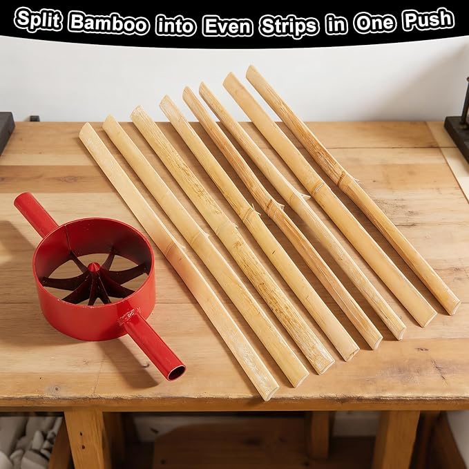 8 Cut Bamboo Splitter 5.5 Inch Bamboo Split Steel Manual Dividing Splitting Tool with Both Side Handle Blade for Farm Backyard Workplace, Easy to Use, Red