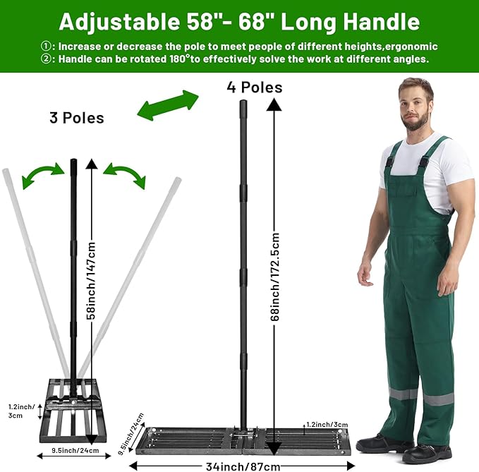 Lawn Leveling Rake 34"x10",Lawn Leveling Tool with 68" Long Adjustable Stainless Steel Handle for Leveling Soil,Grass,Sand or Dirt,Heavy Duty Lawn Leveler for Backyard,Garden,Golf Course,Farm,Pasture