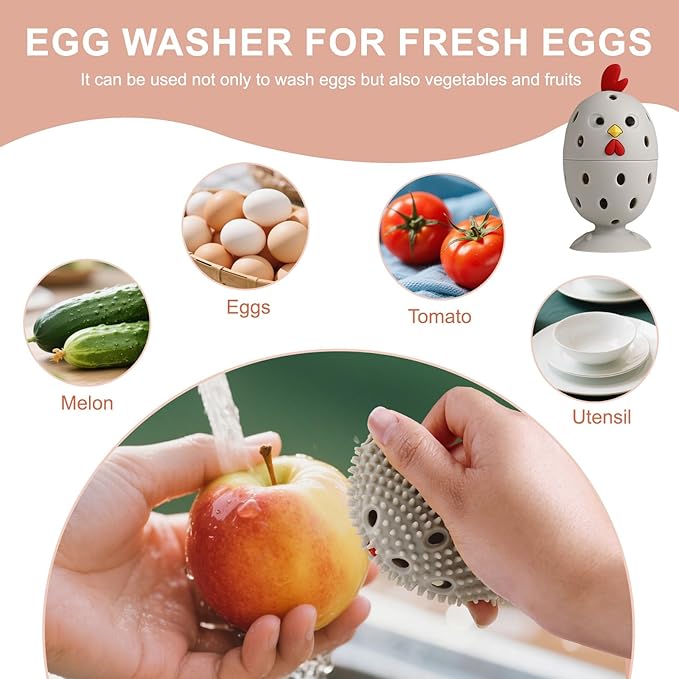 Silicone Egg Wash and Scrub Brusher 4PCS, Reusable Cute Chick-Shaped Cleaning Scrubber Tool for Fresh Eggs, Chicken Duck Fruit and Vegetable(Grey)