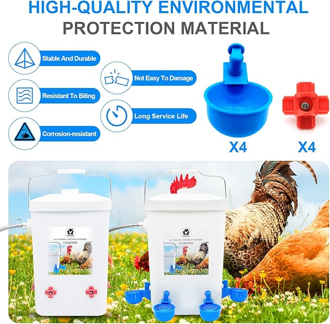 Automatic Chicken Waterer Float Controlled, 3 Gallons Poultry Waterer Dispenser with Hose Attachment, Poultry Automatic Drinking Accessories for Chicks, Duck, Goose, Turkey