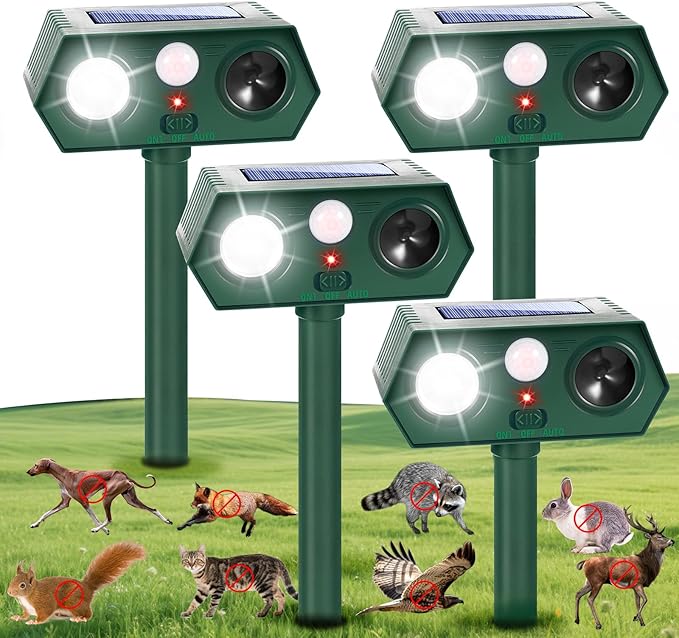 2026 Solar Sonic Racoon Fortress Pro Outdoor Cat Repellent, Ultrasonic Deer Repellent Devices Animal Repeller Squirrel Rabbit Deterrent with Motion Sensor&Light to Scare Dog Out of Garden Yard Farm(4)