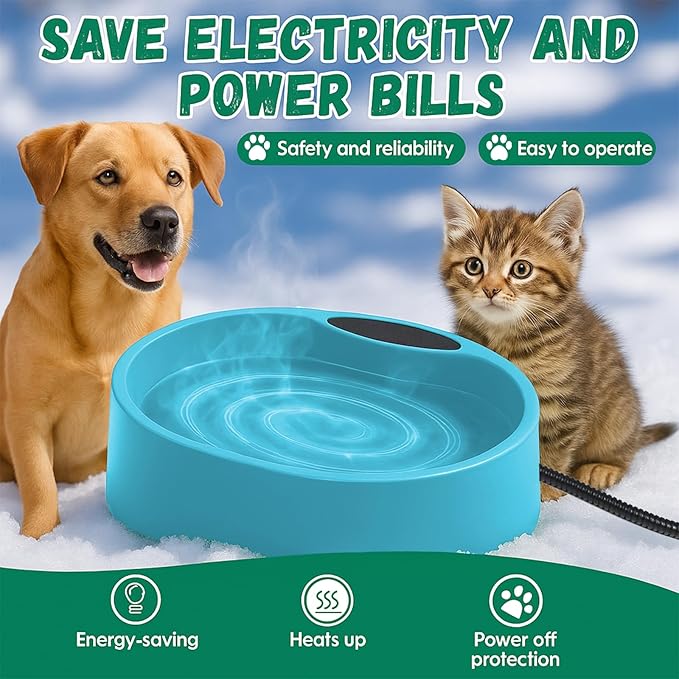 Heated Water Bowl for Dog Cat, Outdoor Warming Dog Bowl with Chew Resistant Power Cord, Waterproof Heat Pet Bowl Smart Heating in Winter Antifreeze for Dog Cat Chicken Duck, 125 fl oz (Teal Blue)